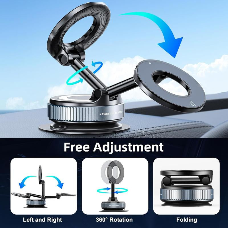 Springtok Magnetic Car Phone Holder for Magsafe, Ultra Vacuum Suction Cup Phone Mount 360° Cell Phone Holders for Your Car Accessories Compact Smartphone Adjustable Folding Grip Cellphone Stand Black Phone Holder for Car