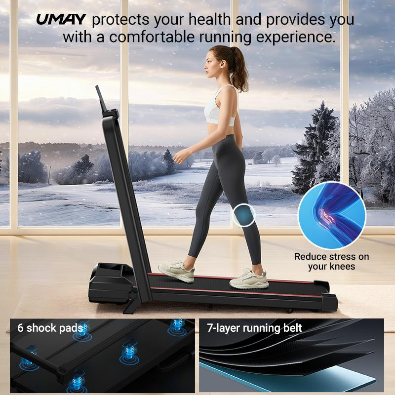 UMAY Walking Pad Treadmill with Incline, under Desk Treadmill with Diamond Pattern Running Belt, Lightweight Running Machines for Home Office with LED Display