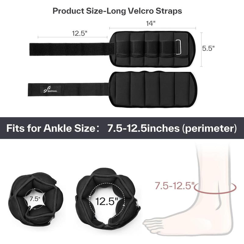 Sportneer Adjustable Ankle Weights 1 Pair 2 4 6 8 10 Lbs Leg Weight Straps for Women Men, Weighted Ankle Weights Set for Gym,Fitness, Workout,Walking, Jogging,1-5 Lbs Each Ankle, 1 Pair 2-10 Lbs