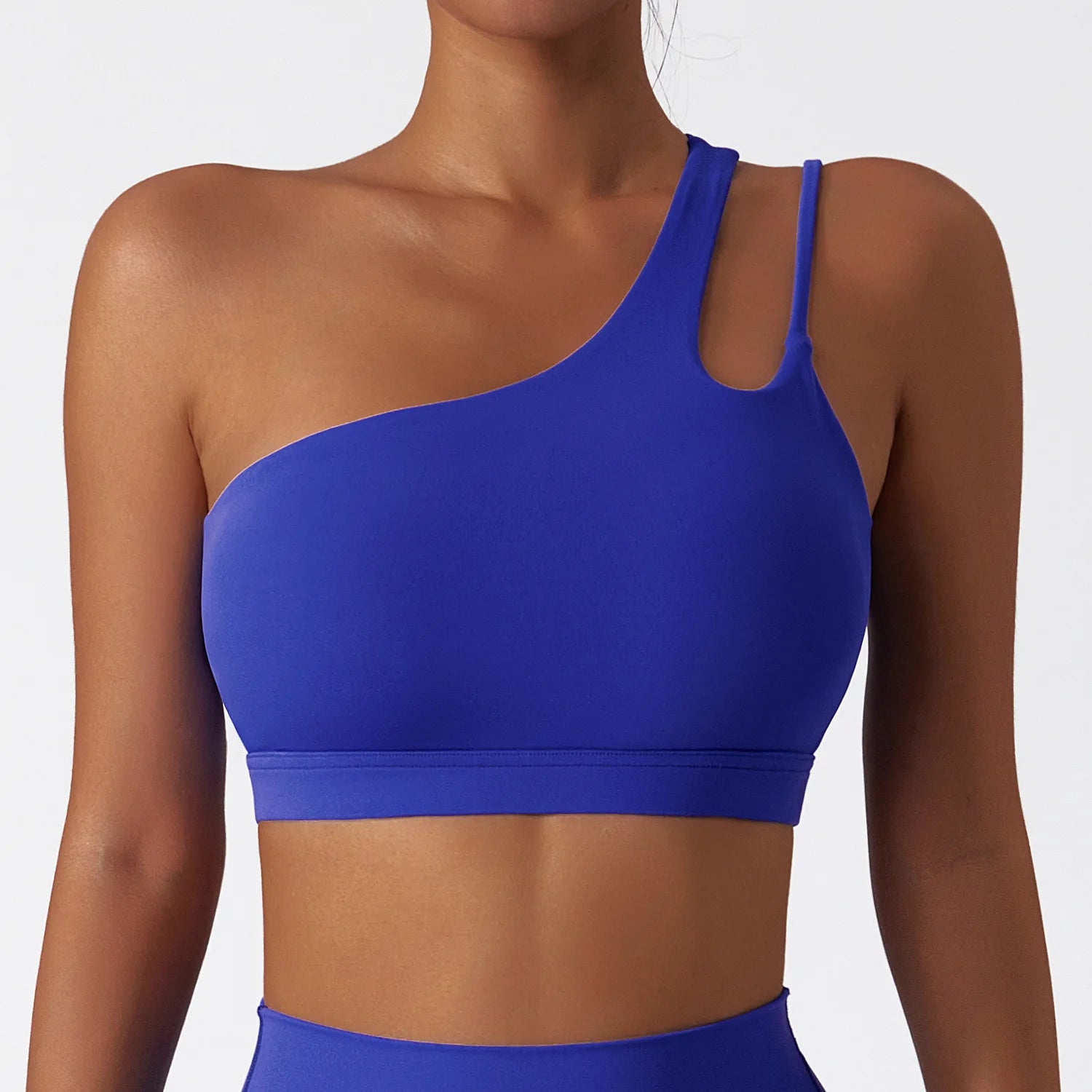 Oblique Shoulder Shockproof Yoga Bra Women'S Beautiful Back Gym Sports Underwear Irregular Straps Running Fitness Vest Top