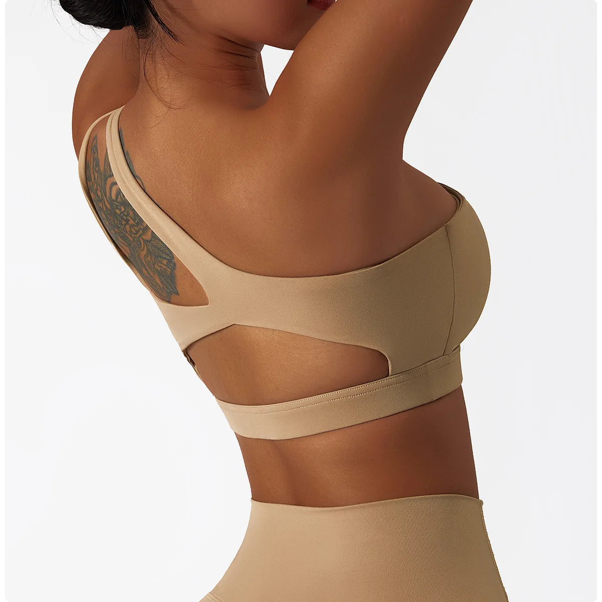 Oblique Shoulder Shockproof Yoga Bra Women'S Beautiful Back Gym Sports Underwear Irregular Straps Running Fitness Vest Top
