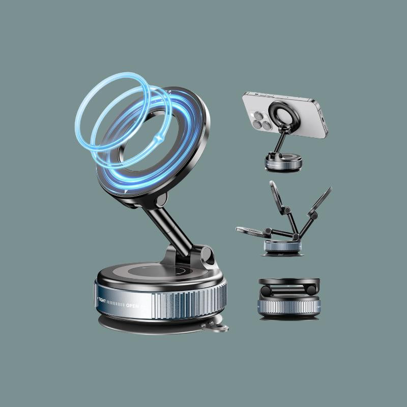 Springtok Magnetic Car Phone Holder for Magsafe, Ultra Vacuum Suction Cup Phone Mount 360° Cell Phone Holders for Your Car Accessories Compact Smartphone Adjustable Folding Grip Cellphone Stand Black Phone Holder for Car