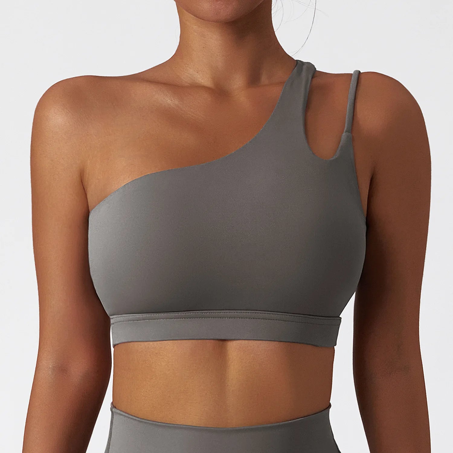 Oblique Shoulder Shockproof Yoga Bra Women'S Beautiful Back Gym Sports Underwear Irregular Straps Running Fitness Vest Top