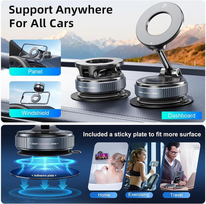 Springtok Magnetic Car Phone Holder for Magsafe, Ultra Vacuum Suction Cup Phone Mount 360° Cell Phone Holders for Your Car Accessories Compact Smartphone Adjustable Folding Grip Cellphone Stand Black Phone Holder for Car