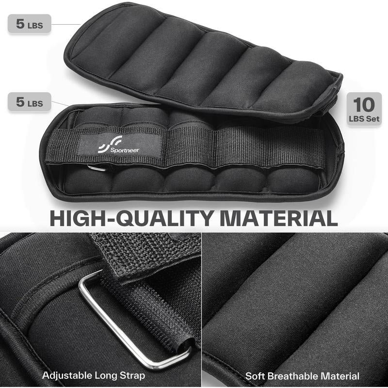 Sportneer Adjustable Ankle Weights 1 Pair 2 4 6 8 10 Lbs Leg Weight Straps for Women Men, Weighted Ankle Weights Set for Gym,Fitness, Workout,Walking, Jogging,1-5 Lbs Each Ankle, 1 Pair 2-10 Lbs